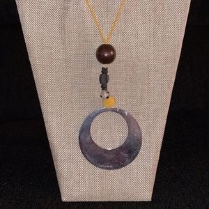 Yellow/brown large pendant necklace & earring set